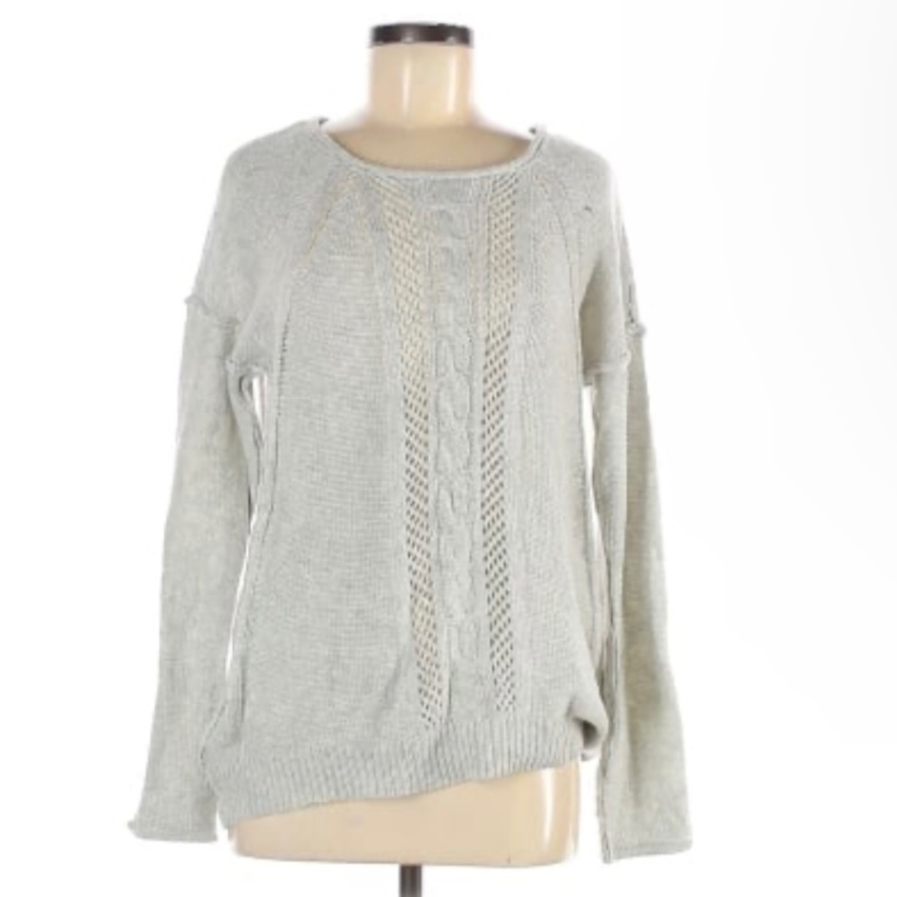 Mystree Light Gray/Off White Cashmere Blend Pullover Sweater, Size Medium